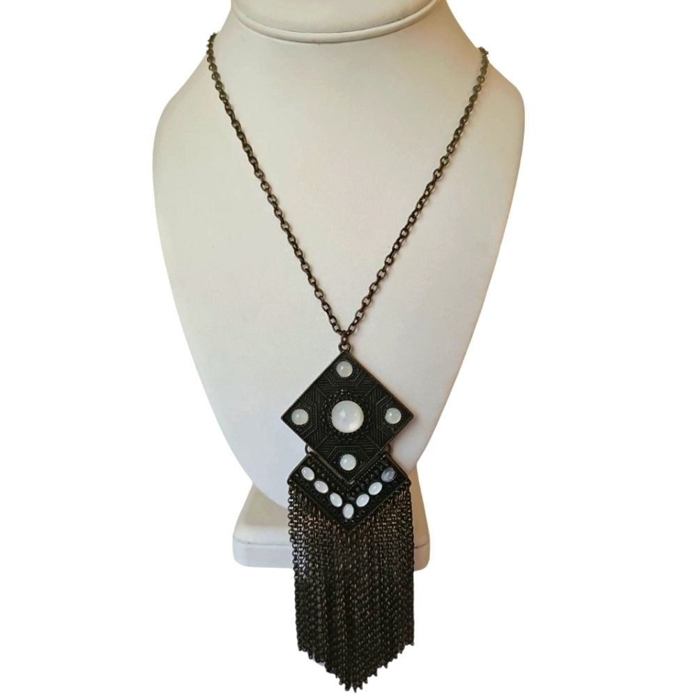 Kite Flight - Brass and White Necklace